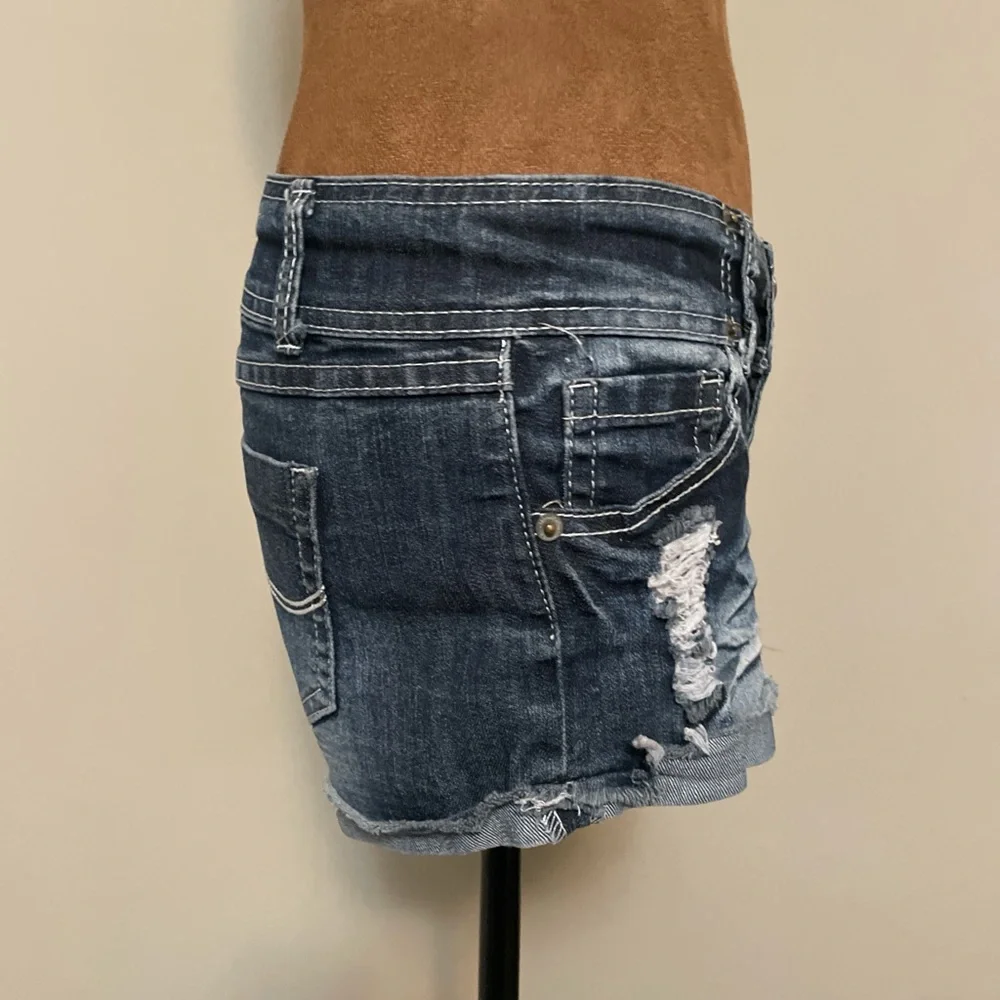 Distressed Denim Blue Shorts